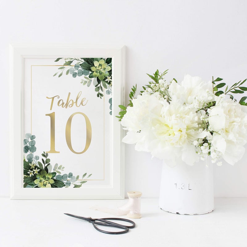 Canopy Street Lush Greenery Wedding Table Numbers / 28 Elegant Wedding Reception Table Number Cards / 4" x 6" Flat Faux Gold Anniversary Event Table Organization/Made In The USA - Image 2